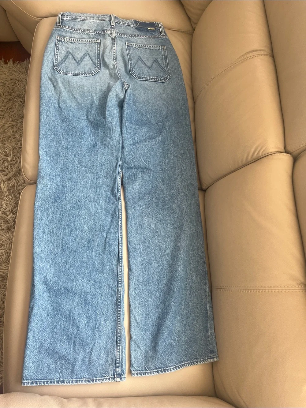 MOTHER Patch Maven Heel Light Blue Denim Jeans with Dark Waistband Detail